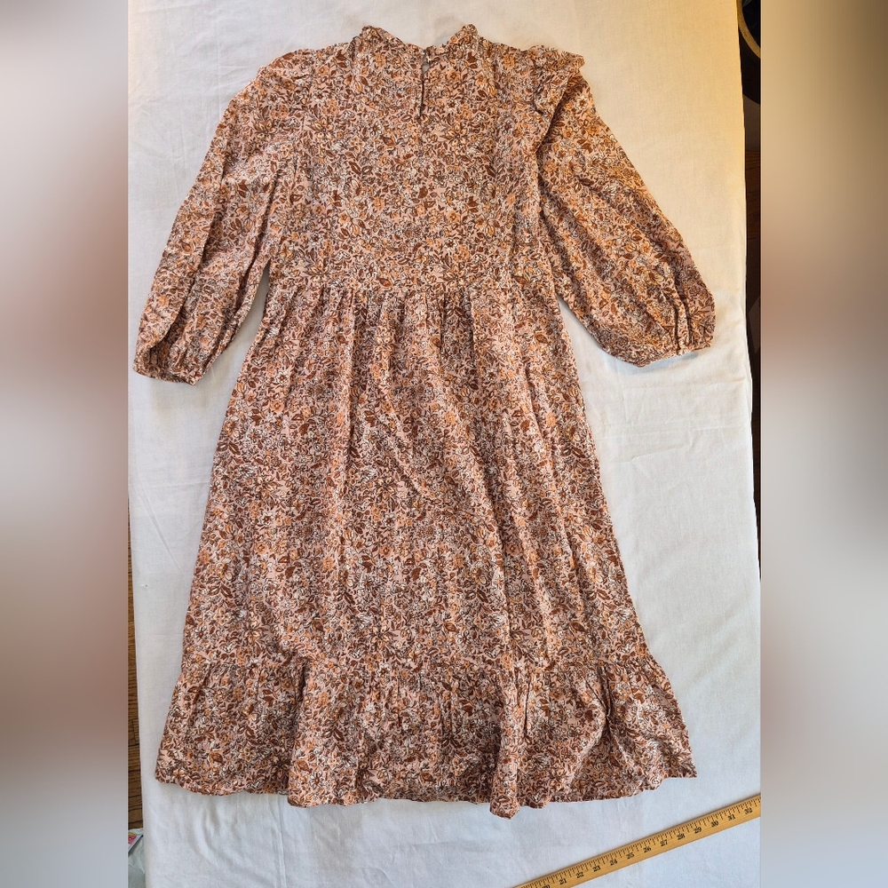 Universal Thread Prarie Cottagecore Floral Long Sleeve Dress Size S Brown Tones